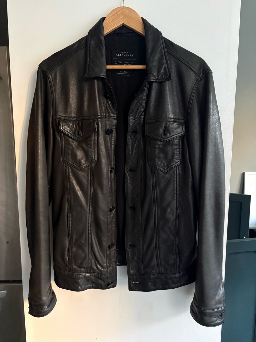 All Saints Black Leather Trucker lambskin Jacket